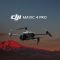 DJI Mavic 4 Pro drone flying over red volcanic mountain at sunset with cinematic background.