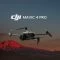 DJI Mavic 4 Pro drone flying over red volcanic mountain at sunset with cinematic background.